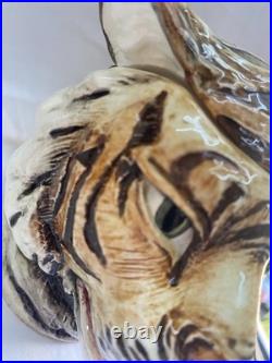 Majolica Ceramic Tiger Head Humidor Jar Hand Painted Austrian Antique