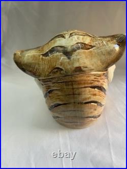 Majolica Ceramic Tiger Head Humidor Jar Hand Painted Austrian Antique