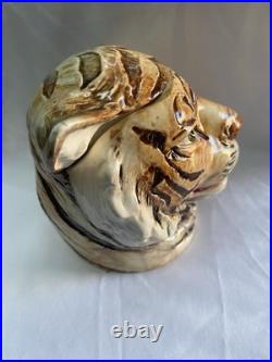 Majolica Ceramic Tiger Head Humidor Jar Hand Painted Austrian Antique