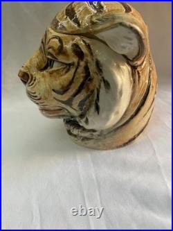 Majolica Ceramic Tiger Head Humidor Jar Hand Painted Austrian Antique