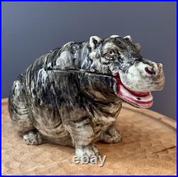 Majolica Hippo Tobacco Humidor Jar Caddy Vintage Antique