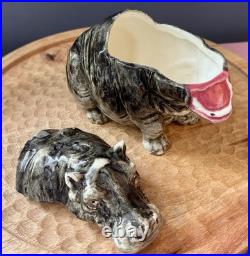 Majolica Hippo Tobacco Humidor Jar Caddy Vintage Antique