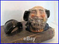 Majolica Humidor Figural Tobacco Jar From Early 1900's Sea Captain with Pipe