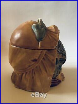 Majolica Owl With Bonnet Humidor Tobacco Jar Vintage Antique Germany Rare