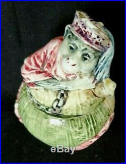 Majolica Tobacco Storage Humidor Art Pottery Figural Monkey On Mellon Germany