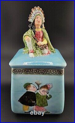 Majolica Very Rare Antique Ceramic Native American Humidor