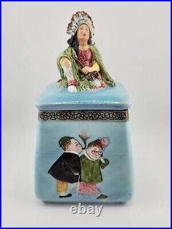 Majolica Very Rare Antique Ceramic Native American Humidor