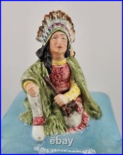 Majolica Very Rare Antique Ceramic Native American Humidor