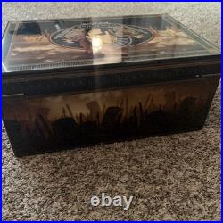 Man O War Large Humidor Spartan Battle Scene Laqured Wood Finish 100 Capacity