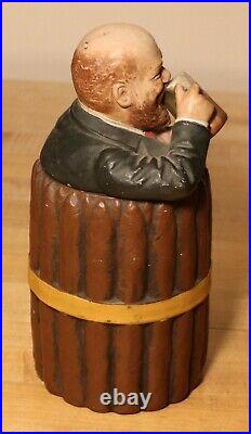 Man drinks in Cigar barrel Tobacco Humidor Jar Antique Johann Maresch Bohemia