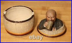 Man drinks in beer barrel Tobacco Humidor Jar Antique Johann Maresch