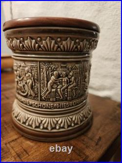 Marzi & Remy Mid-20th C Vint German Fgrtv Prcln Cer Pipe Tobacco Humidor/wd LID