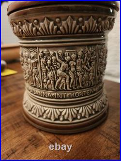 Marzi & Remy Mid-20th C Vint German Fgrtv Prcln Cer Pipe Tobacco Humidor/wd LID