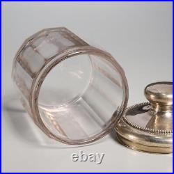 Meriden Britannia Co Sterling Silver Beaded Lid Faceted Glass Humidor Cigar Jar