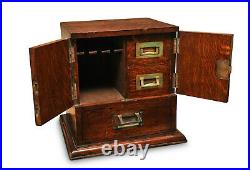 Military Campaign Chest of Oak Brass Table Top Collectors Cabinet Cigar Humidor