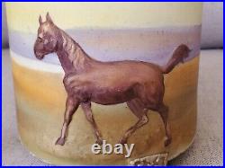 NIPPON FOOTED HUMIDOR TOBACCO JAR with LID ANTIQUE HAND-PAINTED 3D MORIAGE HORSES