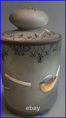 NIPPON Hand Painted Cigar & Pipe Humidor Tobacco Beautiful Grey Porcelian