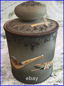 NIPPON Hand Painted Cigar & Pipe Humidor Tobacco Beautiful Grey Porcelian