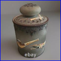 NIPPON Hand Painted Cigar & Pipe Humidor Tobacco Beautiful Grey Porcelian