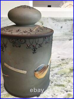 NIPPON Hand Painted Cigar & Pipe Humidor Tobacco Beautiful Grey Porcelian