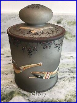 NIPPON Hand Painted Cigar & Pipe Humidor Tobacco Beautiful Grey Porcelian