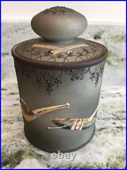 NIPPON, Hand Painted, Cigar & Pipe Humidor, Tobacco, Beautiful Grey Porcelian