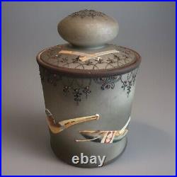 NIPPON Hand Painted Cigar & Pipe Humidor Tobacco Beautiful Grey Porcelian