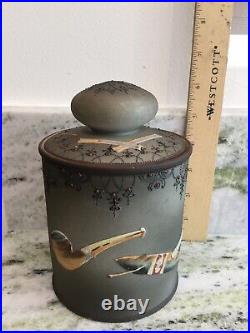 NIPPON Hand Painted Cigar & Pipe Humidor Tobacco Beautiful Grey Porcelian