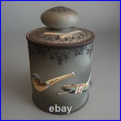 NIPPON Hand Painted Cigar & Pipe Humidor Tobacco Beautiful Grey Porcelian