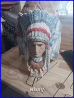 Native American Triple Indold Chief Head Tobacco Jar Humidor