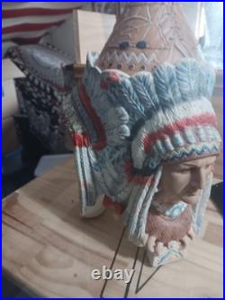 Native American Triple Indold Chief Head Tobacco Jar Humidor