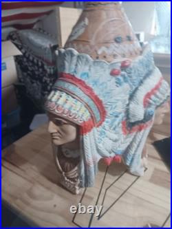Native American Triple Indold Chief Head Tobacco Jar Humidor