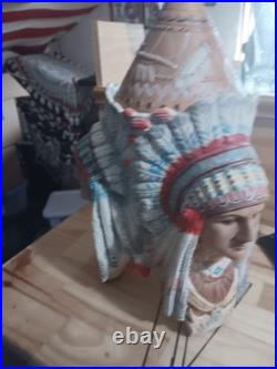 Native American Triple Indold Chief Head Tobacco Jar Humidor