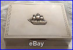 Nautical Christian Dior Cigar Cigarette Cedar Lined Silver Plate Humidor Case