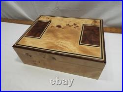 Nice Marquetry Wood Inlay Burl Humidor Box Cigar Storage Caddy Tobacco