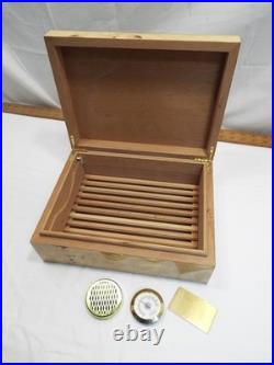 Nice Marquetry Wood Inlay Burl Humidor Box Cigar Storage Caddy Tobacco