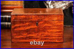 Nice Solid Antique Wood Humidor Box with Key Tobacciana Cigar