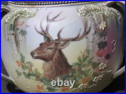Nippon 3 Handled Porcelain Humidor Stag with Moriage Decoration