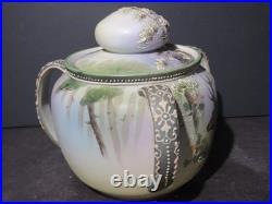 Nippon 3 Handled Porcelain Humidor Stag with Moriage Decoration