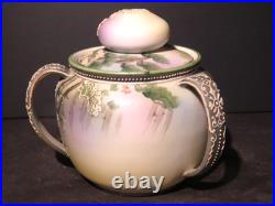 Nippon 3 Handled Porcelain Humidor Stag with Moriage Decoration