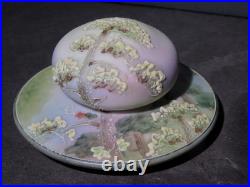 Nippon 3 Handled Porcelain Humidor Stag with Moriage Decoration