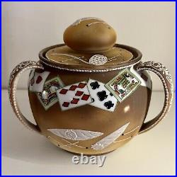 Nippon Tobacco Humidor Smoking Poker Cards Hand Painted Porcelain Pipe Cigar