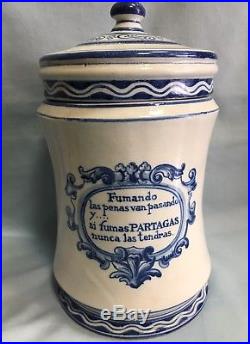 ORIGINAL PARTAGAS Tobacco PORCELAIN Blue CIGAR Havana HUMIDOR JAR Cuba 1920s RRR