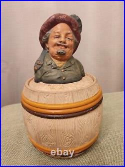 Old 1800s Terracotta Humidor Signed JM Johann Maresch German Man In Barrel