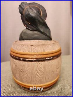 Old 1800s Terracotta Humidor Signed JM Johann Maresch German Man In Barrel