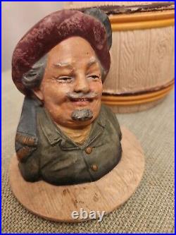 Old 1800s Terracotta Humidor Signed JM Johann Maresch German Man In Barrel