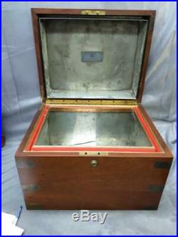 Old Antique Mahogany Brass Large Cigar Tobacco Smoking Humidor Box 1906 Case Big