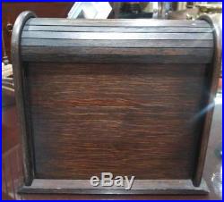 Old Antique Tiger Oak Roll Top Pipe Tobacco Humidor Holder Stand Cabinet Smoking