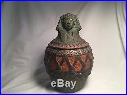Old Antique Tobacco Jar Vintage Humidor Egyptian Sphinx Body