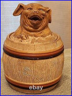 Old German Terracotta Tobacco Humidor Jar Signed Johann Maresch Pig In Barrel